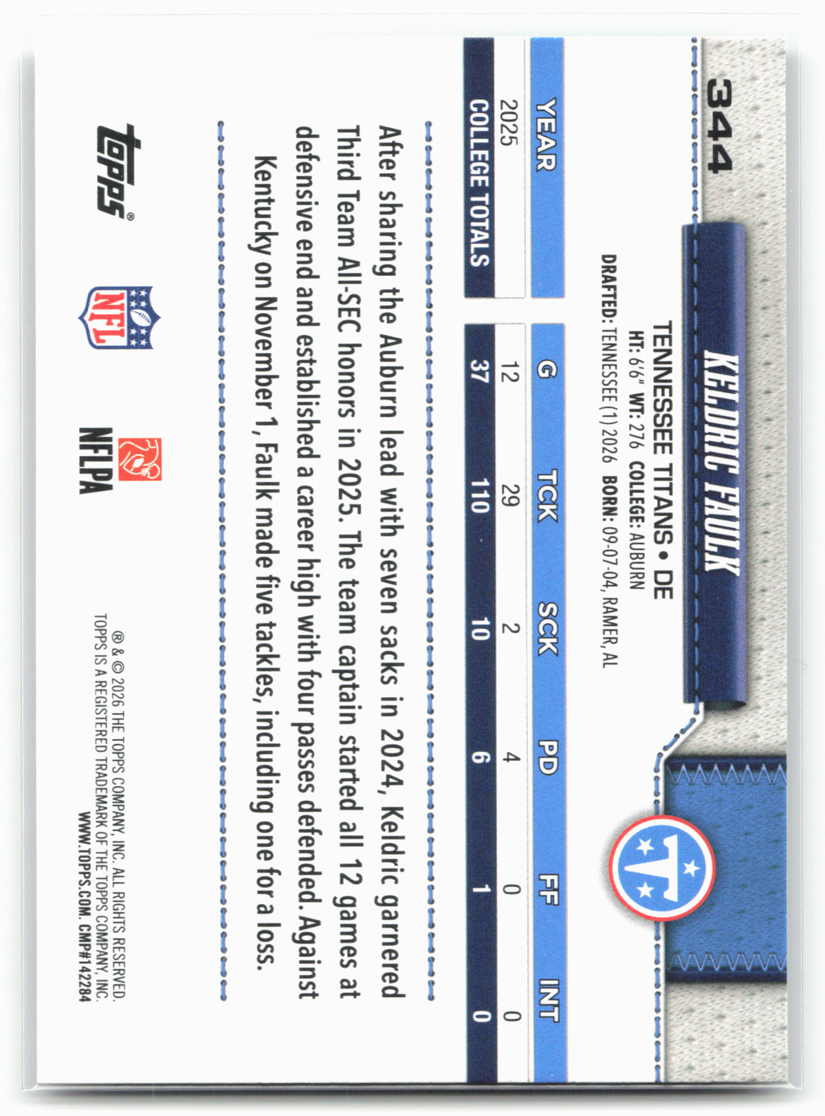 2026 Topps Flagship #344 Keldric Faulk Diamante Foil