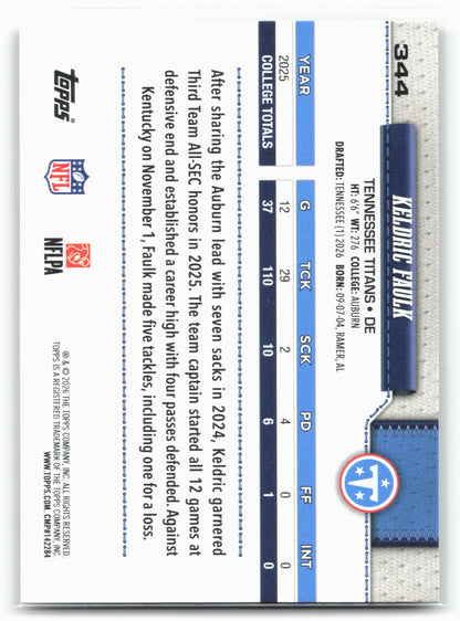 2026 Topps Flagship #344 Keldric Faulk Diamante Foil