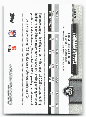 
2026 Topps Flagship #301 Fernando Mendoza 30146