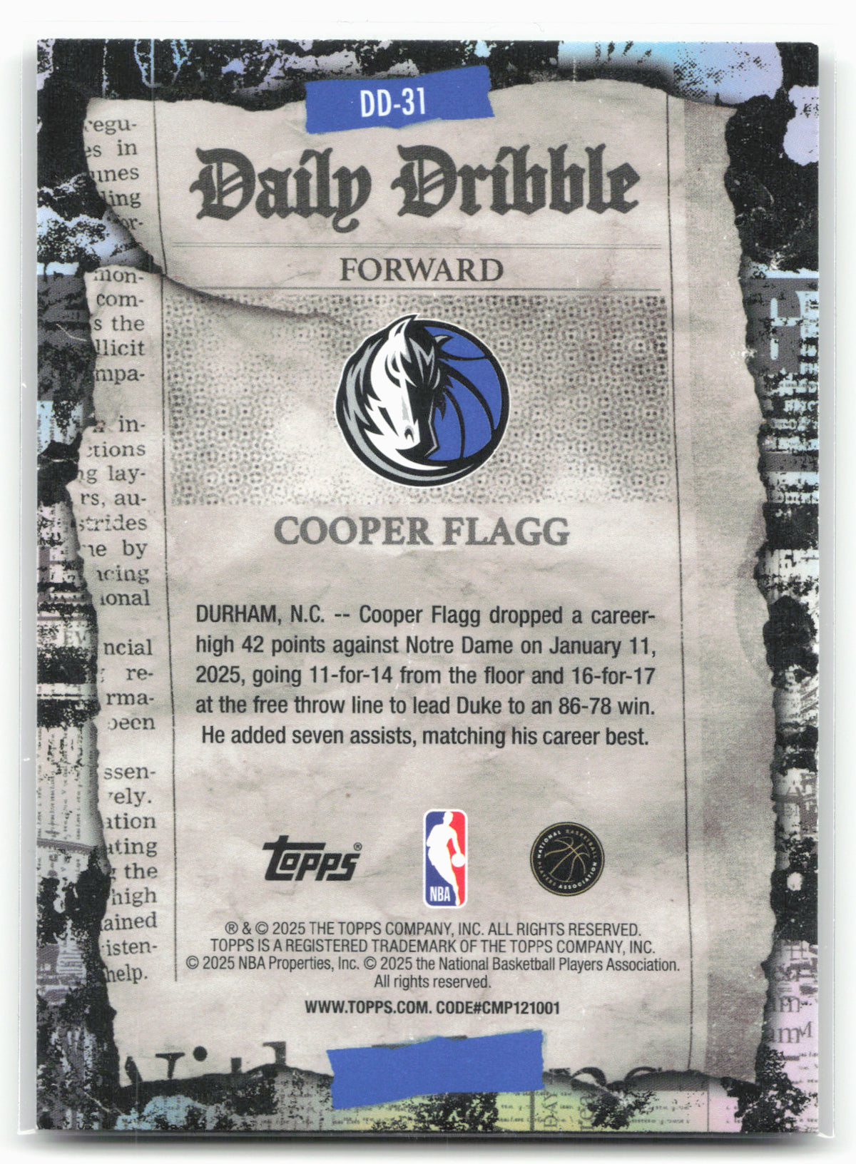 2025-26 Topps #DD-31 Cooper Flagg The Daily Dribble Green Rainbow #/99