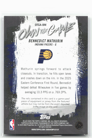 
2025-26 Topps #OTGA-BM Bennedict Mathurin Own the Game