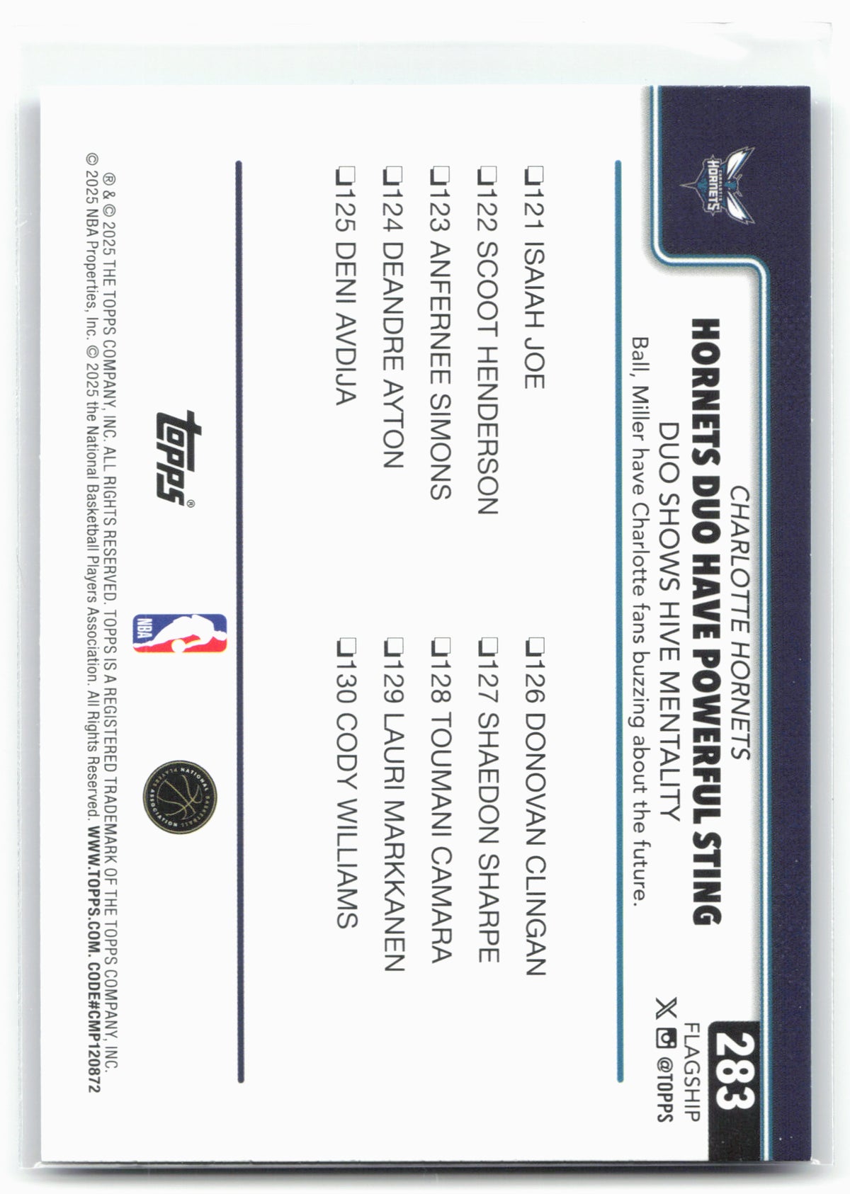 2025-26 Topps #283 Hornets Duo Have Powerful Sting: Duo Shows Hive Mentality Blue Rainbow #/150