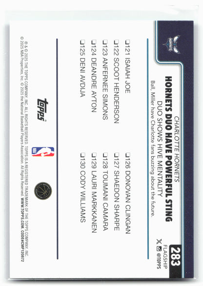 2025-26 Topps #283 Hornets Duo Have Powerful Sting: Duo Shows Hive Mentality Blue Rainbow #/150