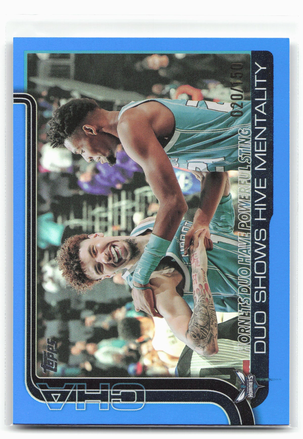 2025-26 Topps #283 Hornets Duo Have Powerful Sting: Duo Shows Hive Mentality Blue Rainbow #/150
