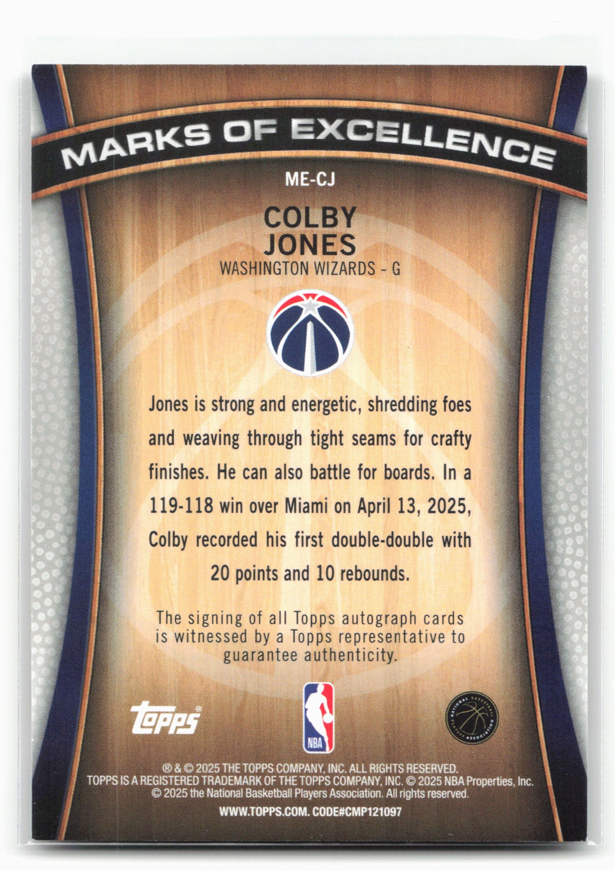 2025-26 Topps #ME-CJ Colby Jones Marks of Excellence