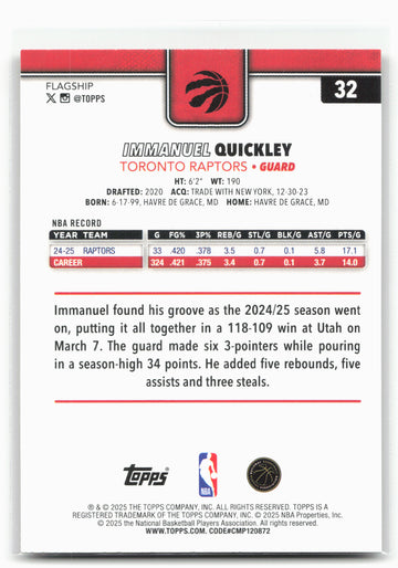
2025-26 Topps #32 Immanuel Quickley Gold 30253