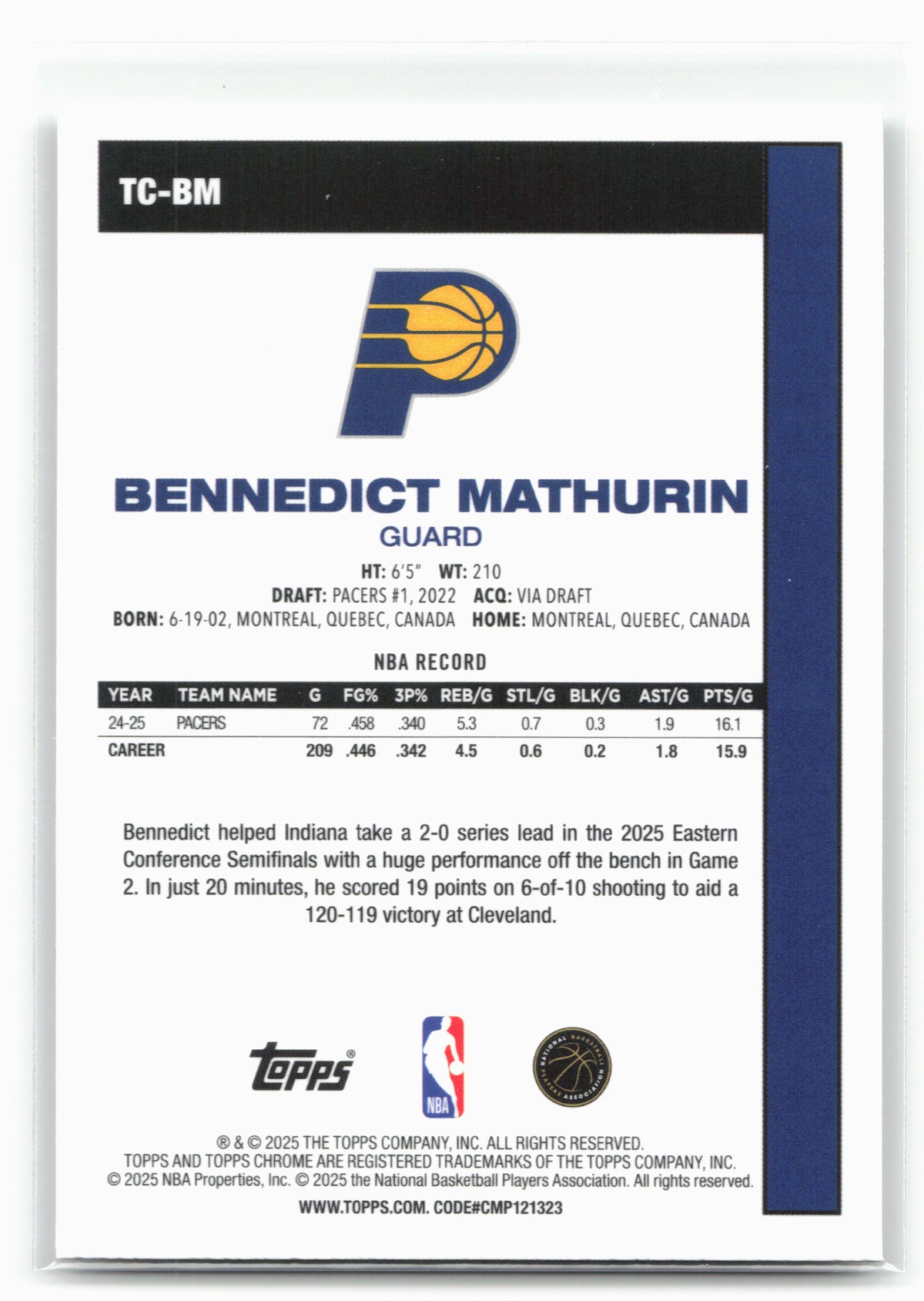 2025-26 Topps #TC-BM Bennedict Mathurin 1980-81 Topps Chrome Basketball 30254