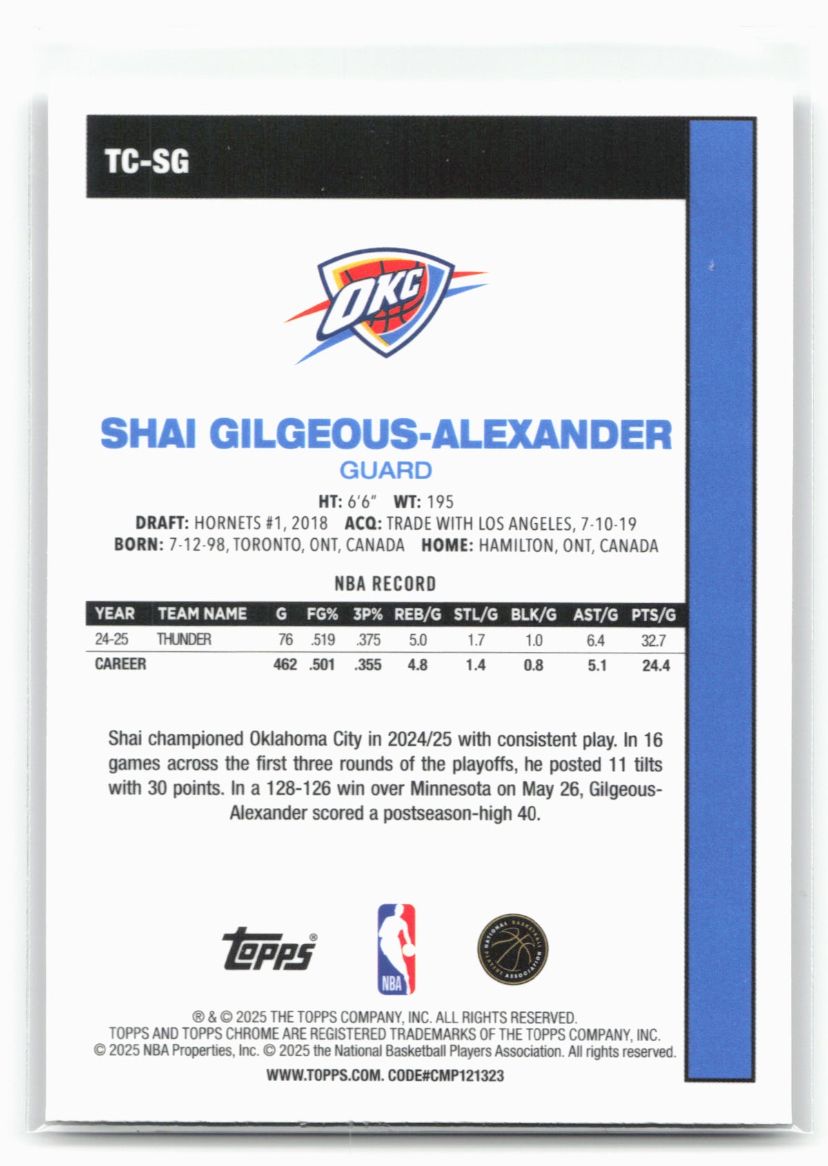 2025-26 Topps #TC-SG Shai Gilgeous-Alexander 1980-81 Topps Chrome 30255