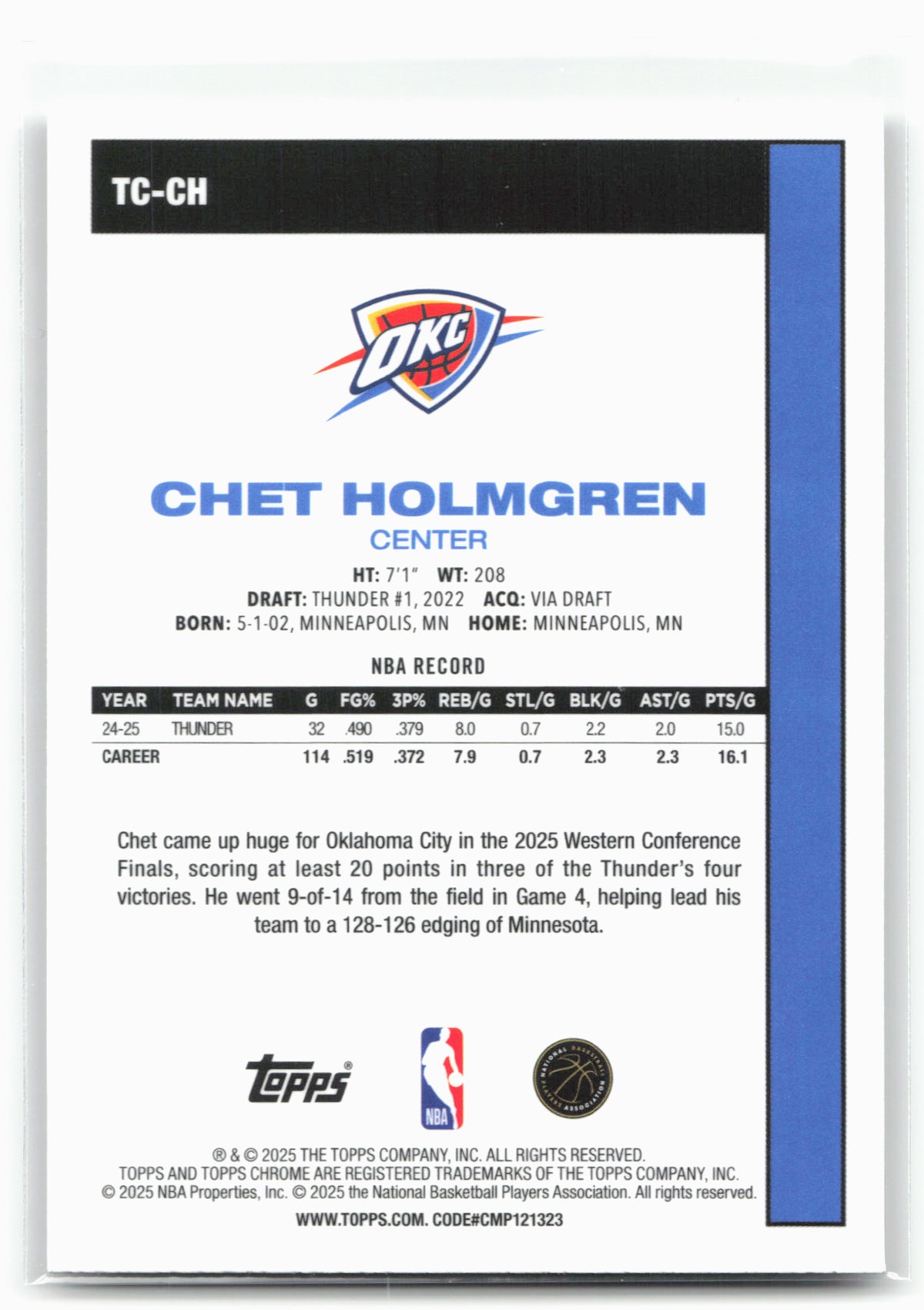 2025-26 Topps #TC-CH Chet Holmgren 1980-81 Topps Chrome Basketball Mojo