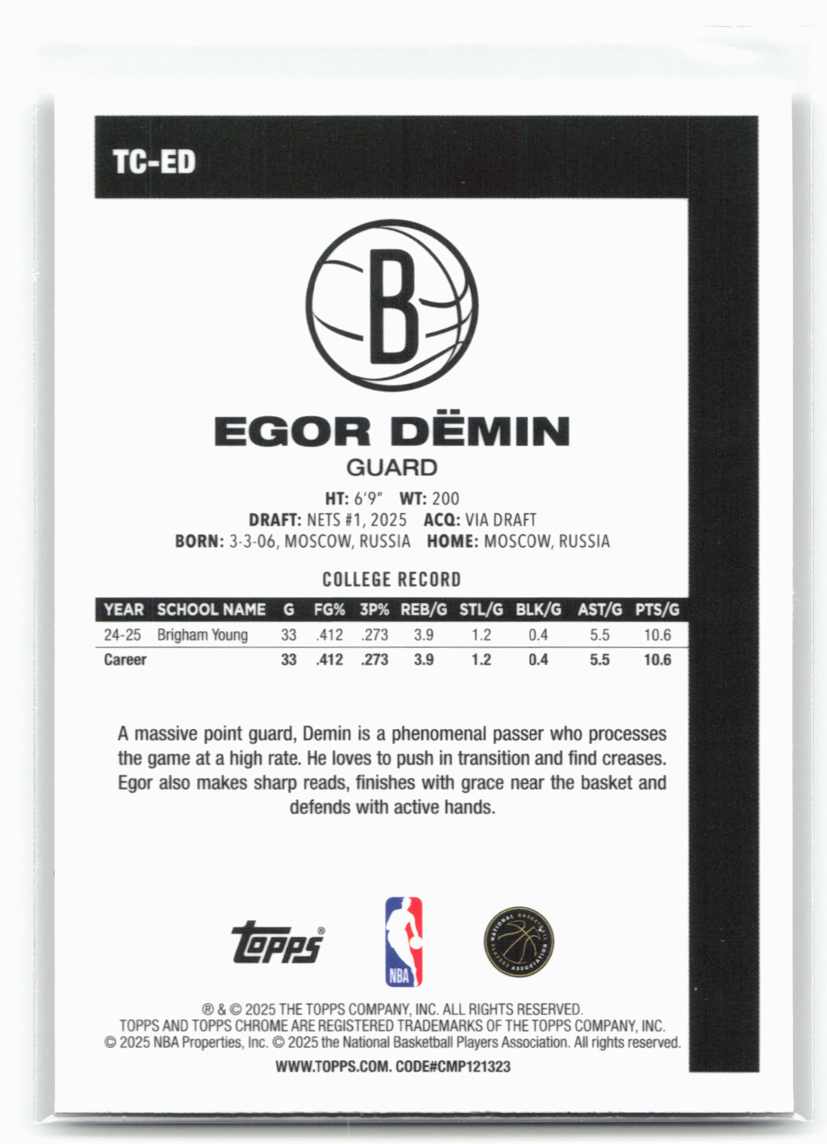 2025-26 Topps #TC-ED Egor Dëmin 1980-81 Topps Chrome Basketball