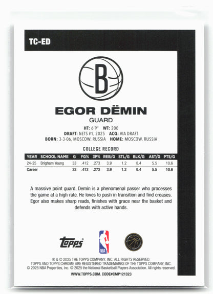 2025-26 Topps #TC-ED Egor Dëmin 1980-81 Topps Chrome Basketball