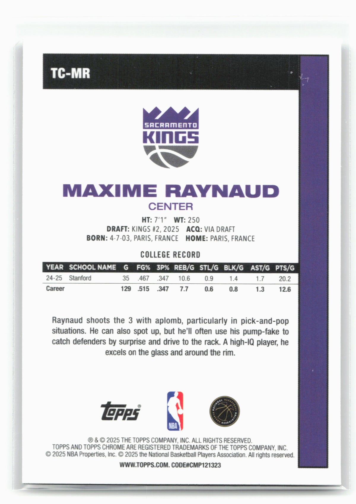 2025-26 Topps #TC-MR Maxime Raynaud 1980-81 Topps Chrome Basketball