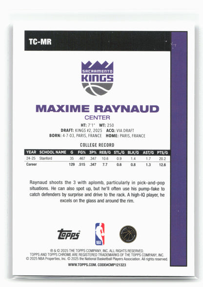 2025-26 Topps #TC-MR Maxime Raynaud 1980-81 Topps Chrome Basketball