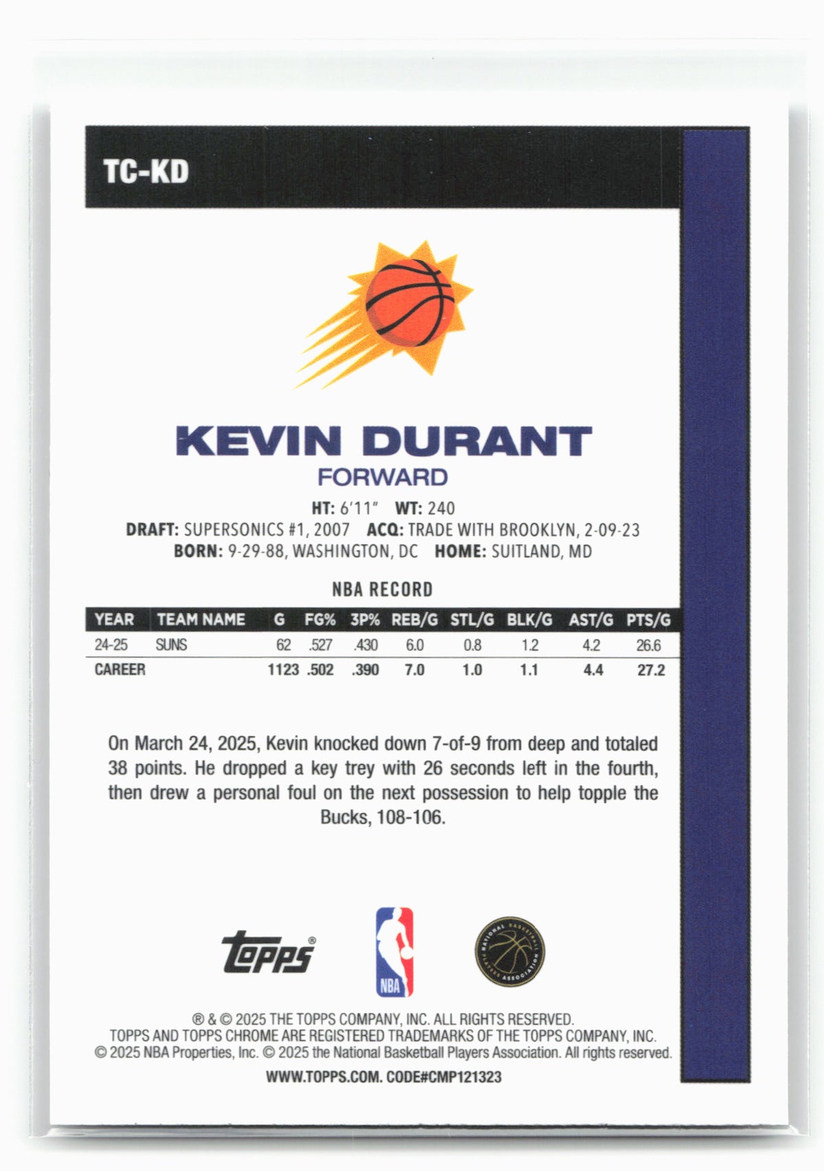 2025-26 Topps #TC-KD Kevin Durant 1980-81 Topps Chrome Basketball