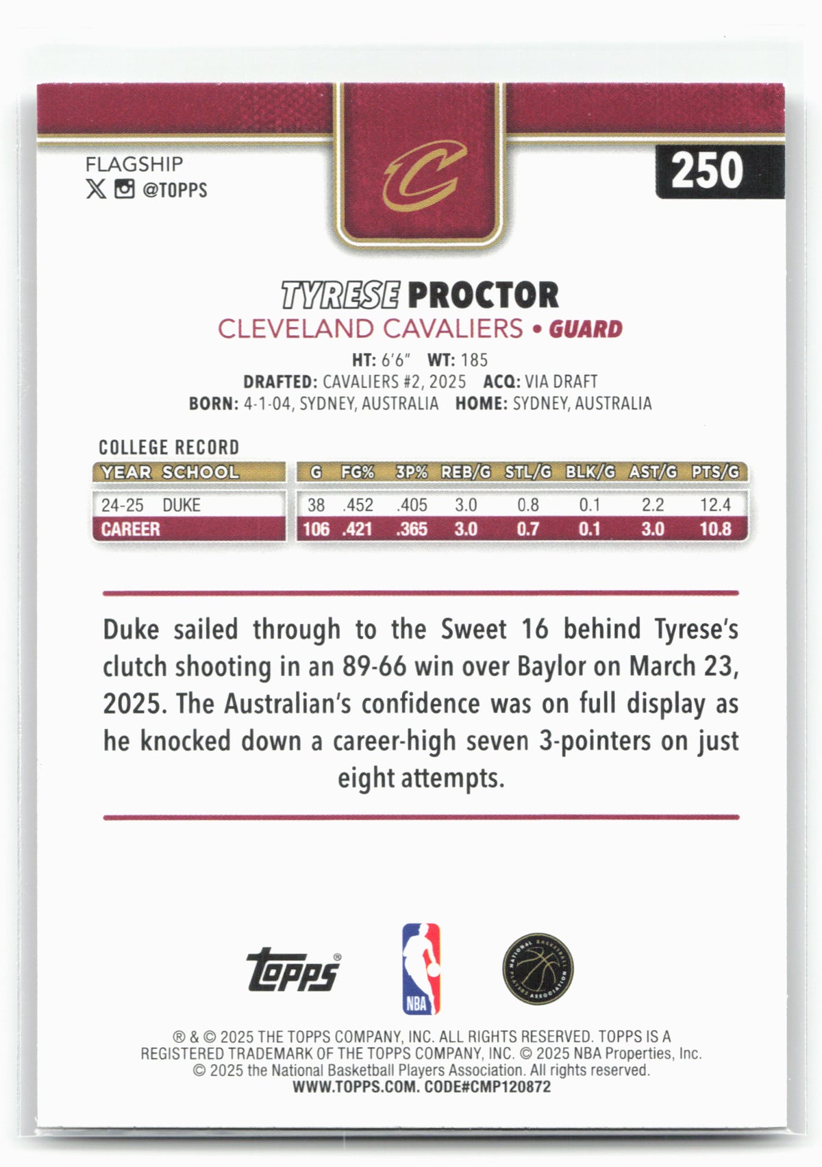 2025-26 Topps #250 Tyrese Proctor Sandglitter