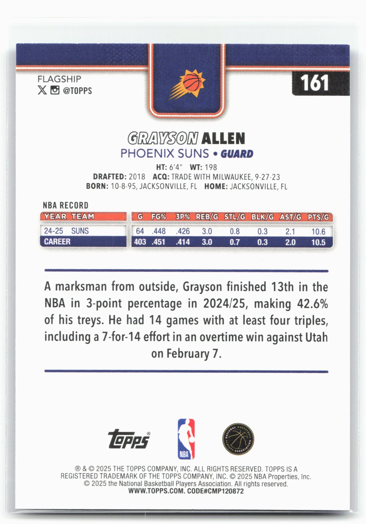 2025-26 Topps #161 Grayson Allen Sandglitter Blue SSP