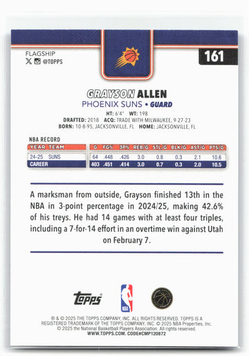 
2025-26 Topps #161 Grayson Allen Sandglitter Blue SSP