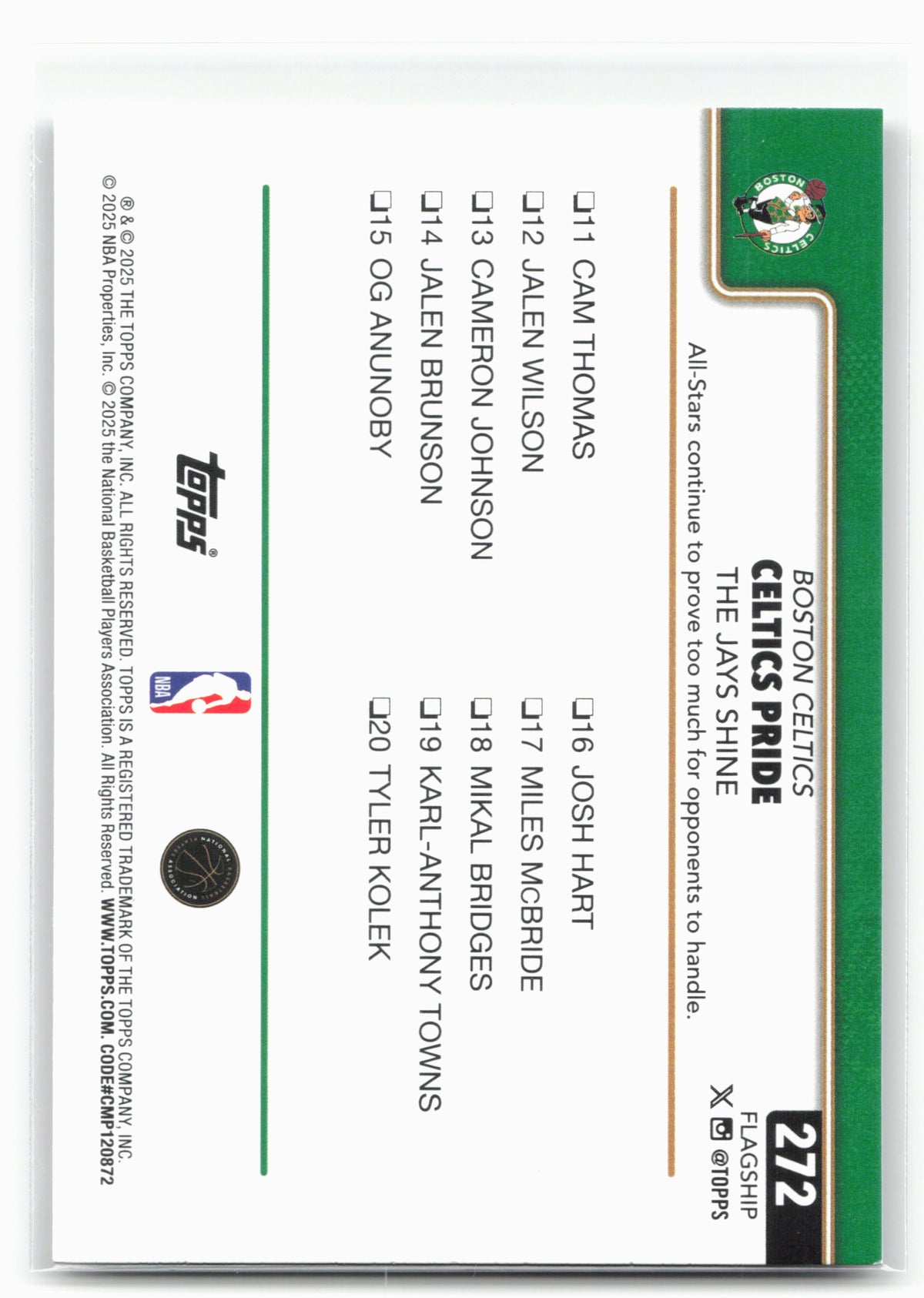 2025-26 Topps #272 Celtics Pride: The Jays Shine Sandglitter