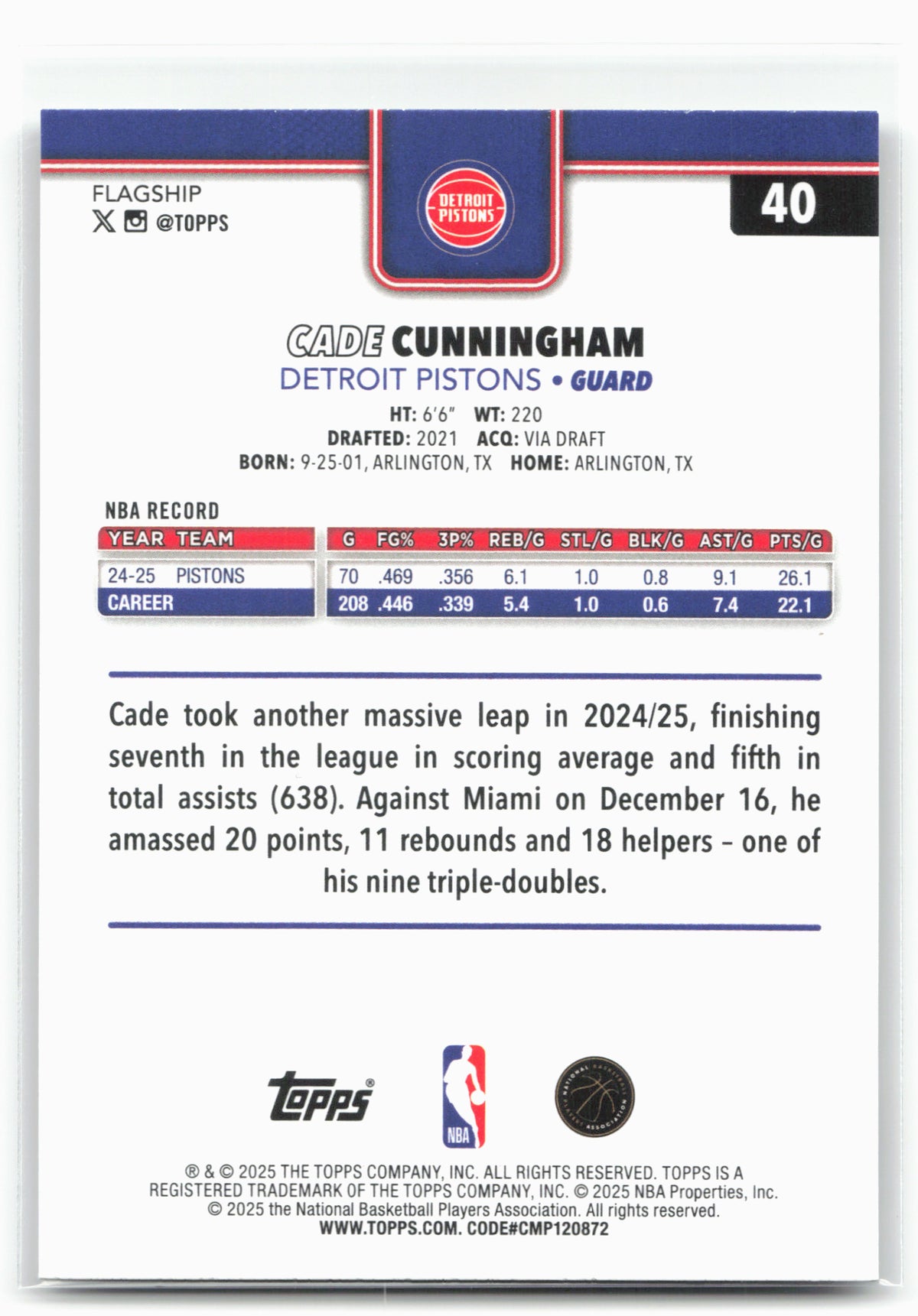 2025-26 Topps #40 Cade Cunningham Sandglitter