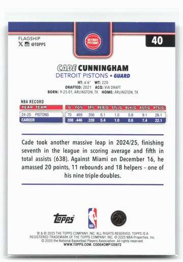 
2025-26 Topps #40 Cade Cunningham Sandglitter