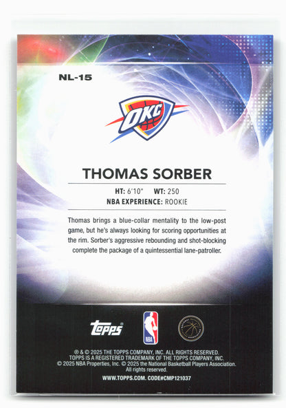 2025-26 Topps #NL-15 Thomas Sorber No Limit Rainbow Foilboard 30271