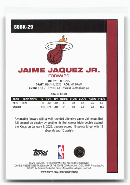 2025-26 Topps #80BK-29 Jaime Jaquez Jr. 1980-81 Topps Basketball 30276