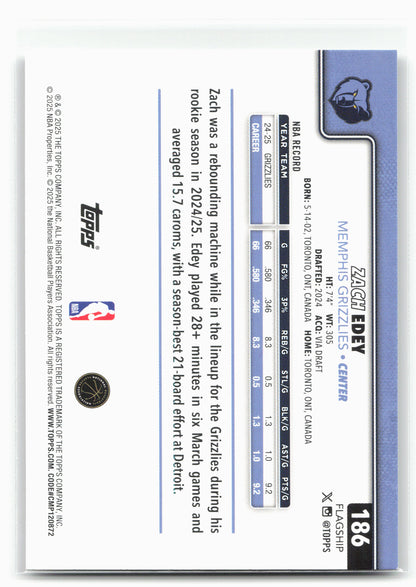 2025-26 Topps #186 Zach Edey Rainbow Foilboard 30283