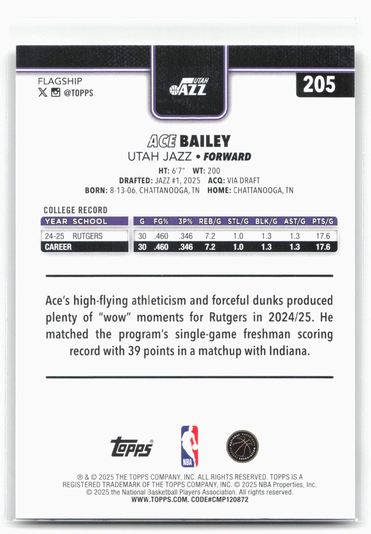 2025-26 Topps #205 Ace Bailey 30285
