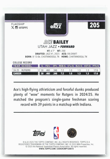 
2025-26 Topps #205 Ace Bailey 30285