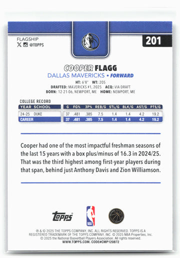
2025-26 Topps #201 Cooper Flagg 30287