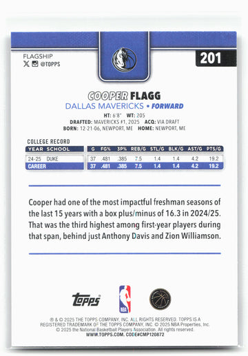 
2025-26 Topps #201 Cooper Flagg 30288