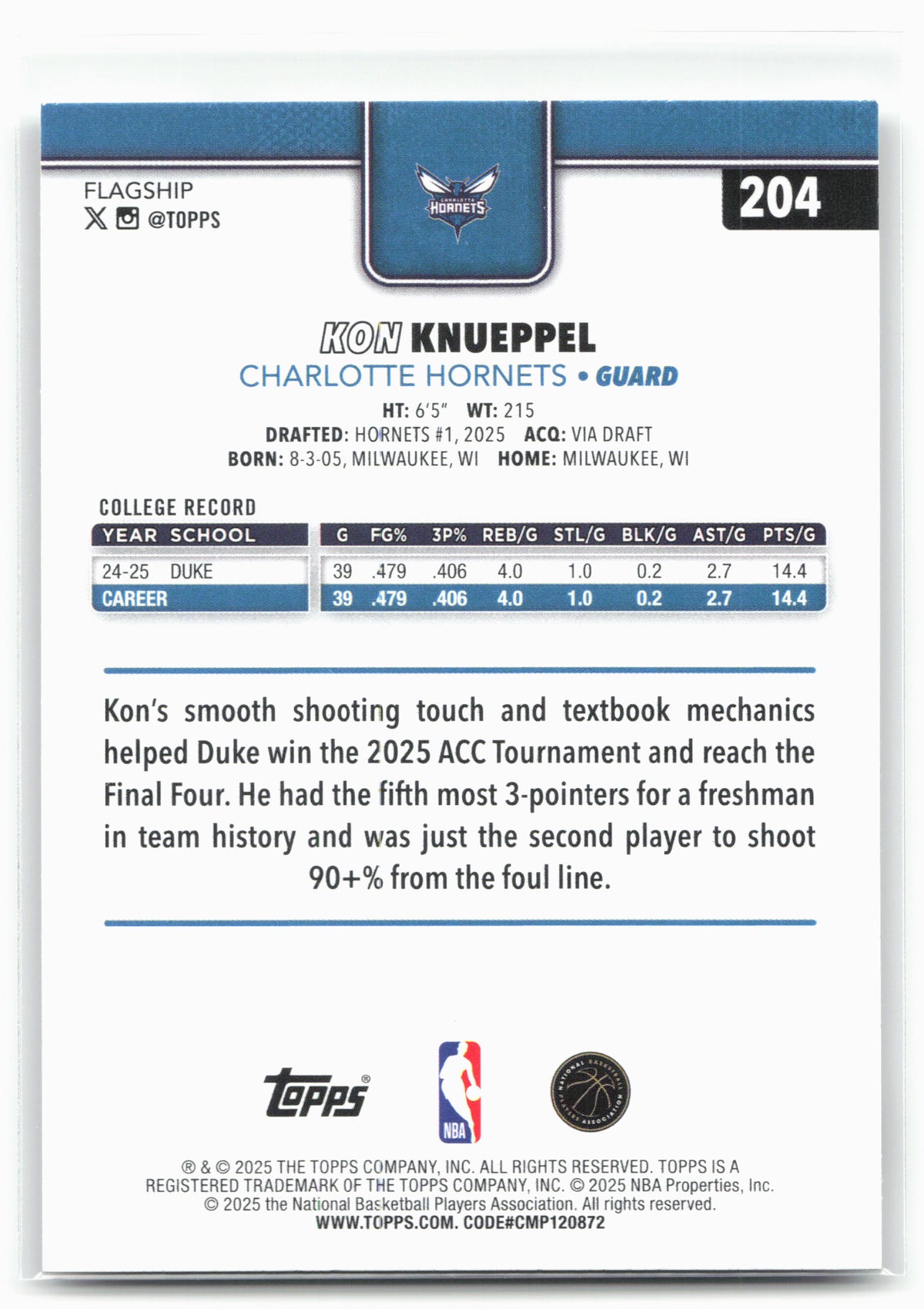 2025-26 Topps #204 Kon Knueppel 30289