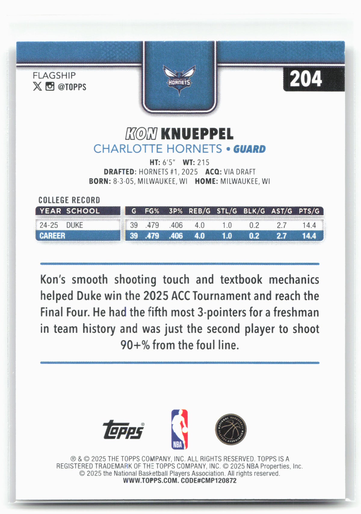 2025-26 Topps #204 Kon Knueppel 30290