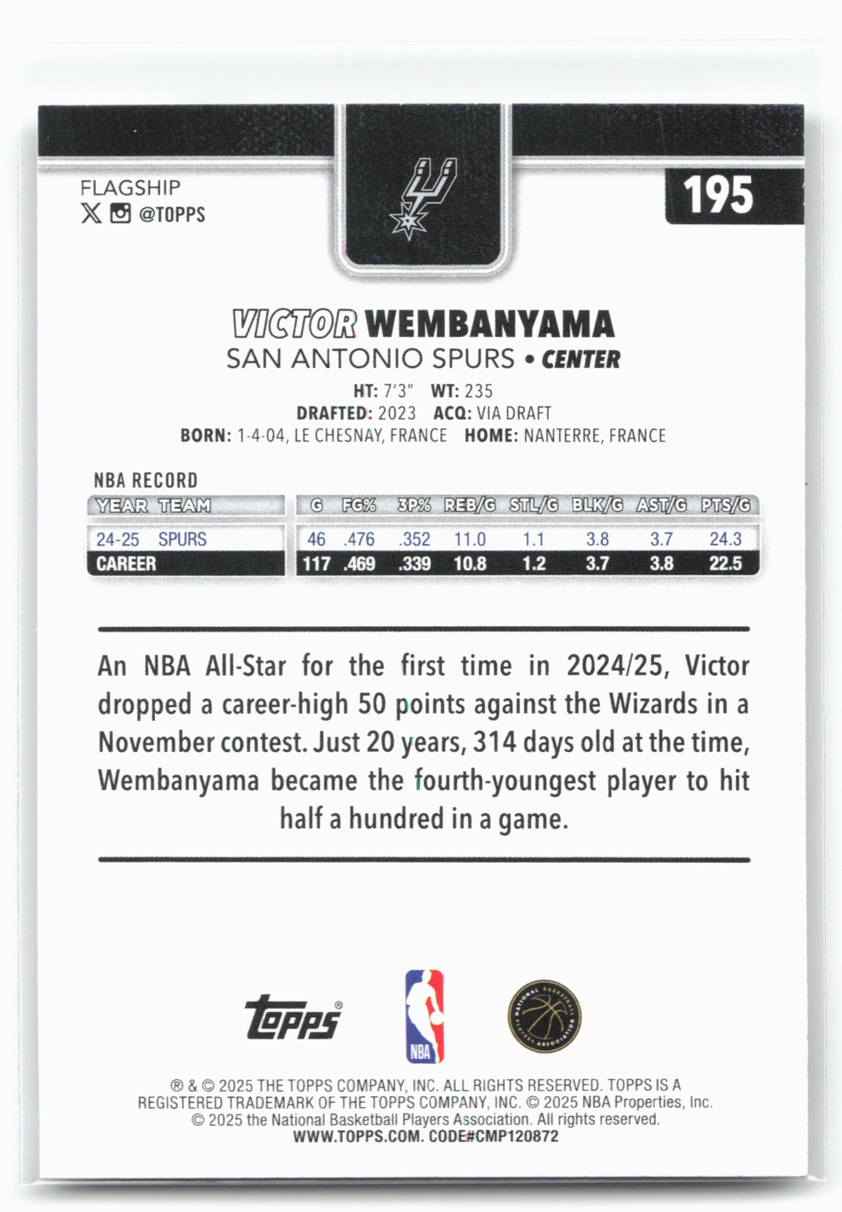 2025-26 Topps #195 Victor Wembanyama 30291