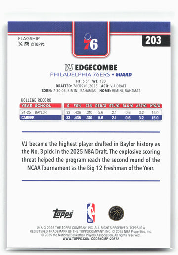 
2025-26 Topps #203 VJ Edgecombe 30292