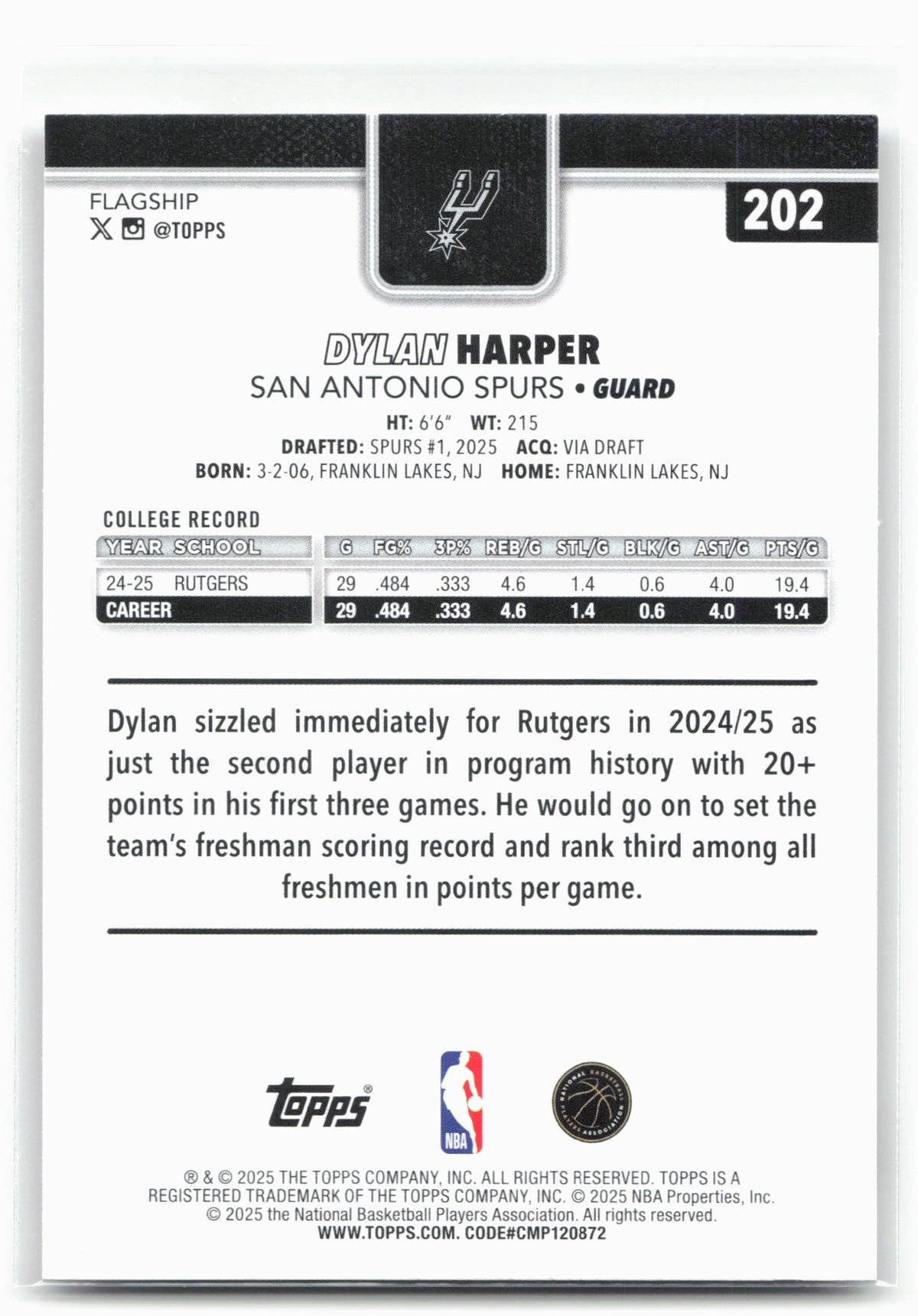 2025-26 Topps #202 Dylan Harper 30293
