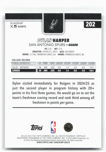 
2025-26 Topps #202 Dylan Harper 30293