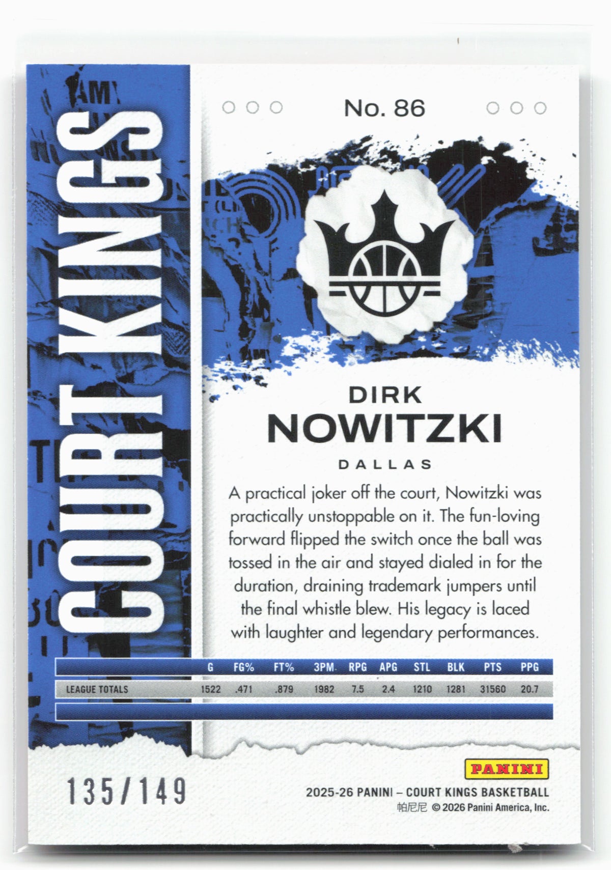 2025-26 Panini Court kings #86 Dirk Nowitzki Red /149