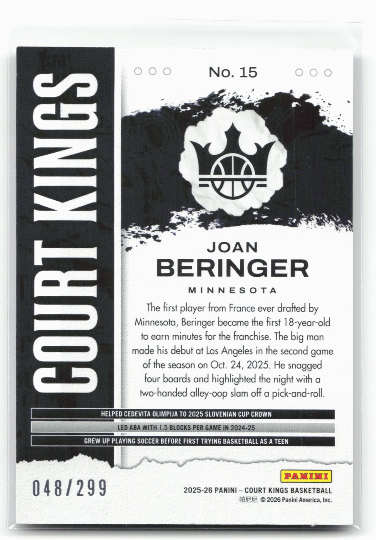 2025-26 Panini Court Kings #15 Joan Beringer 048/299