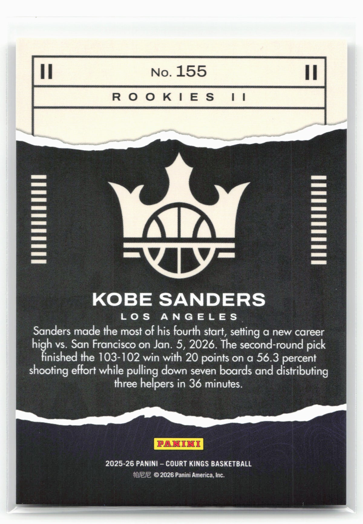 2025-26 Panini Court Kings #155 Kobe Sanders Rookies II