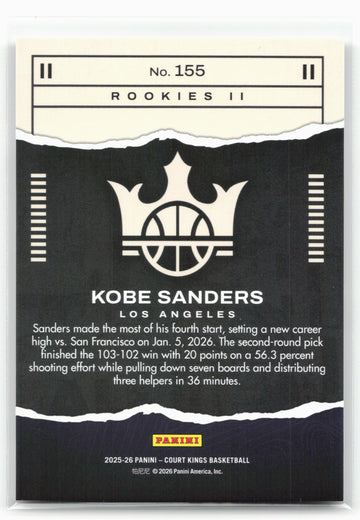 
2025-26 Panini Court Kings #155 Kobe Sanders Rookies II