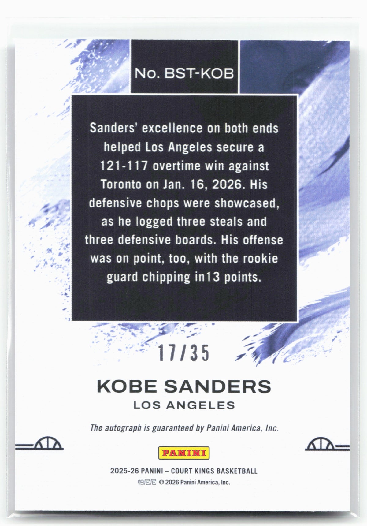 2025-26 Panini Court Kings #BST-KOB Kobe Sanders Brush Strokes 17/35