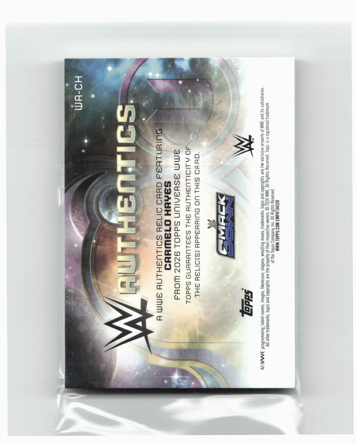 2026 Topps Universe WWE #WA-CH Carmelo Hayes WWE Authentics 219/299
