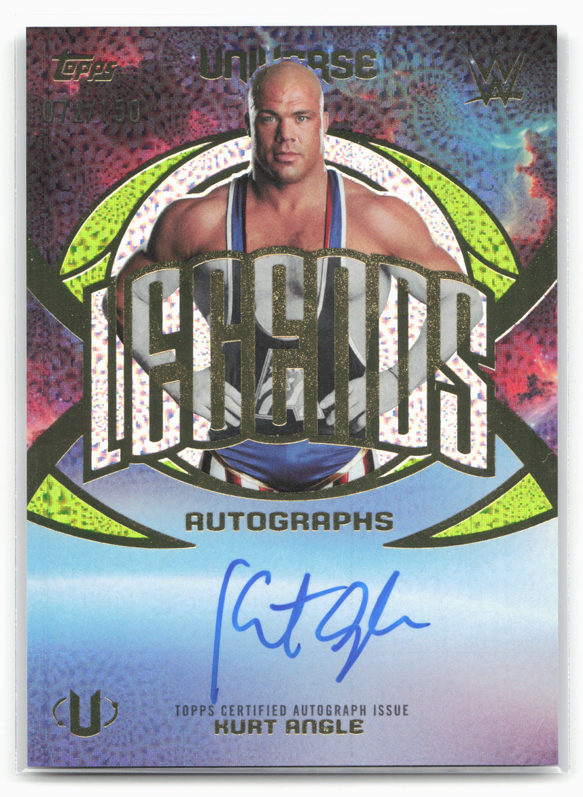 2026 Topps Universe WWE #LA-KA Kurt Angle Legends Autographs Green Vortex #/150