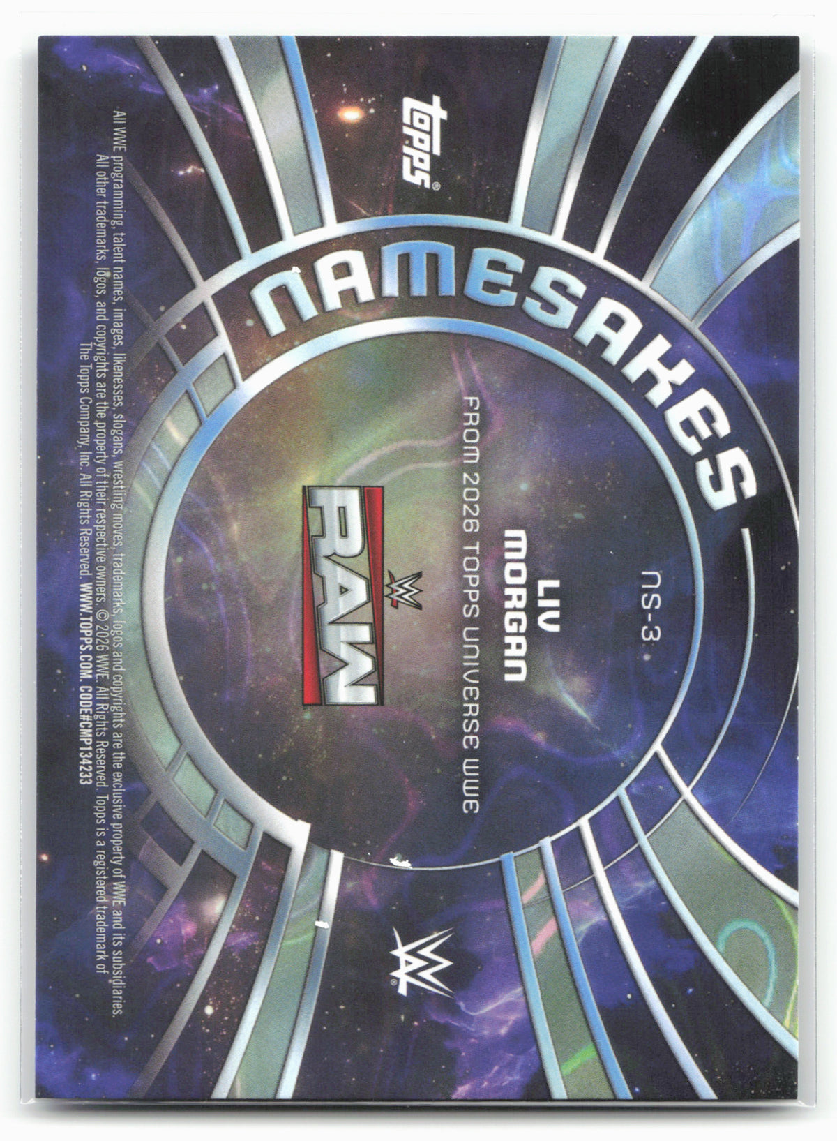 2026 Topps Universe WWE #NS-3 Liv Morgan Namesakes Blue Pulse #/199