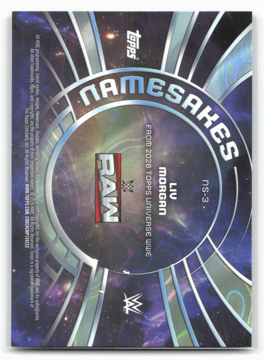2026 Topps Universe WWE #NS-3 Liv Morgan Namesakes Blue Pulse #/199