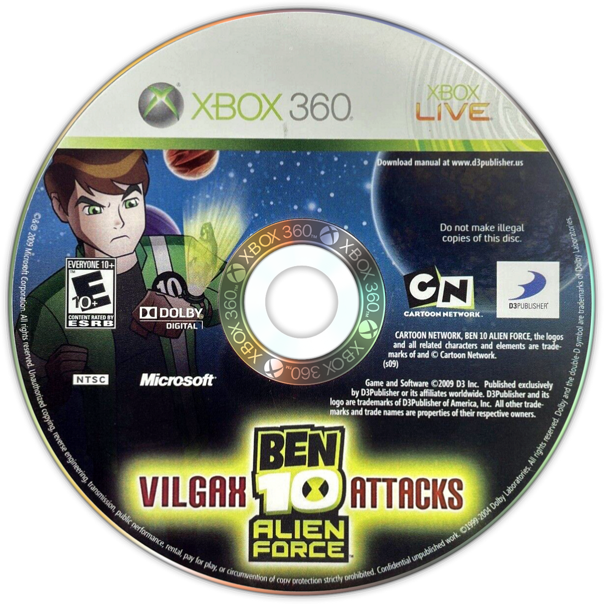 
Ben 10: Alien Force - Vilgax Attacks Xbox 360 North American game disc