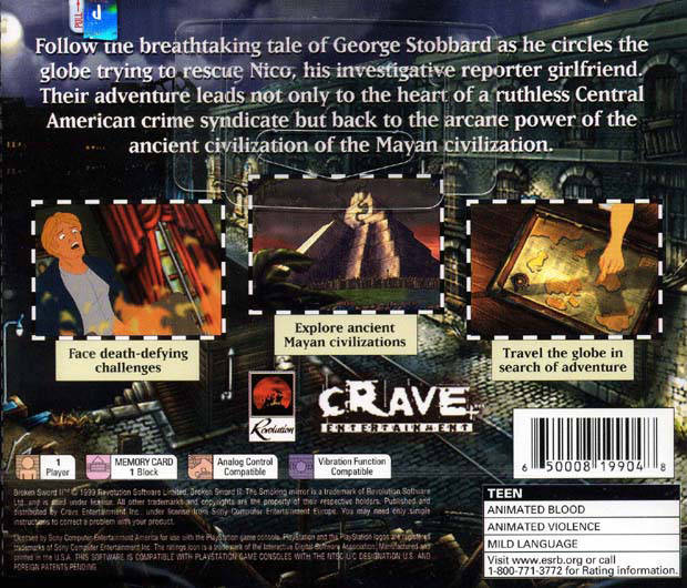
Broken Sword II: The Smoking Mirror | PS1 | back cover | LaunchBox North America