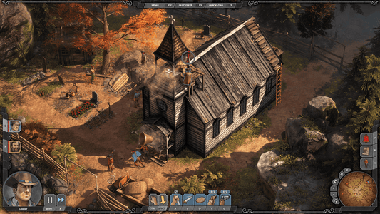 
Desperados III | Windows PC | gameplay screenshot 1 | Cooper at the church | verified keyboard HUD | Source: THQ Nordic exact game page