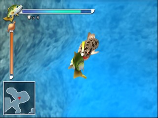 
Finny the Fish & the Seven Waters | PlayStation 2 | gameplay screenshot | NTSC-U SLUS-21072 | active swimming/targeting HUD | Source: PSXDataCenter ss5